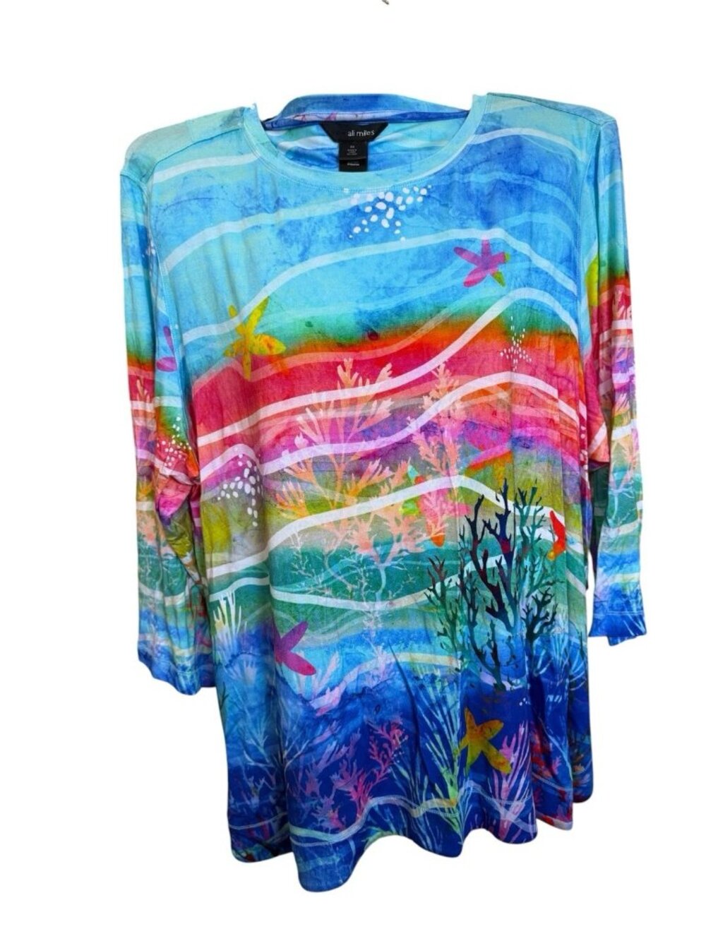 Ali Miles 3X Top Blouse Plus Size Shirt Cruise Beach Vacation Top Soft *T14